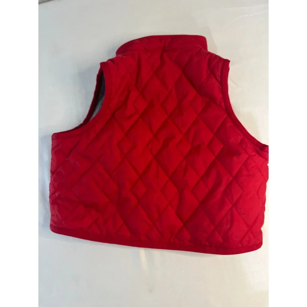 Baby Gap 12-18M Red‎ Puffer Vest Full Zip Fleece Lining Gray Zip Nylon Rayon